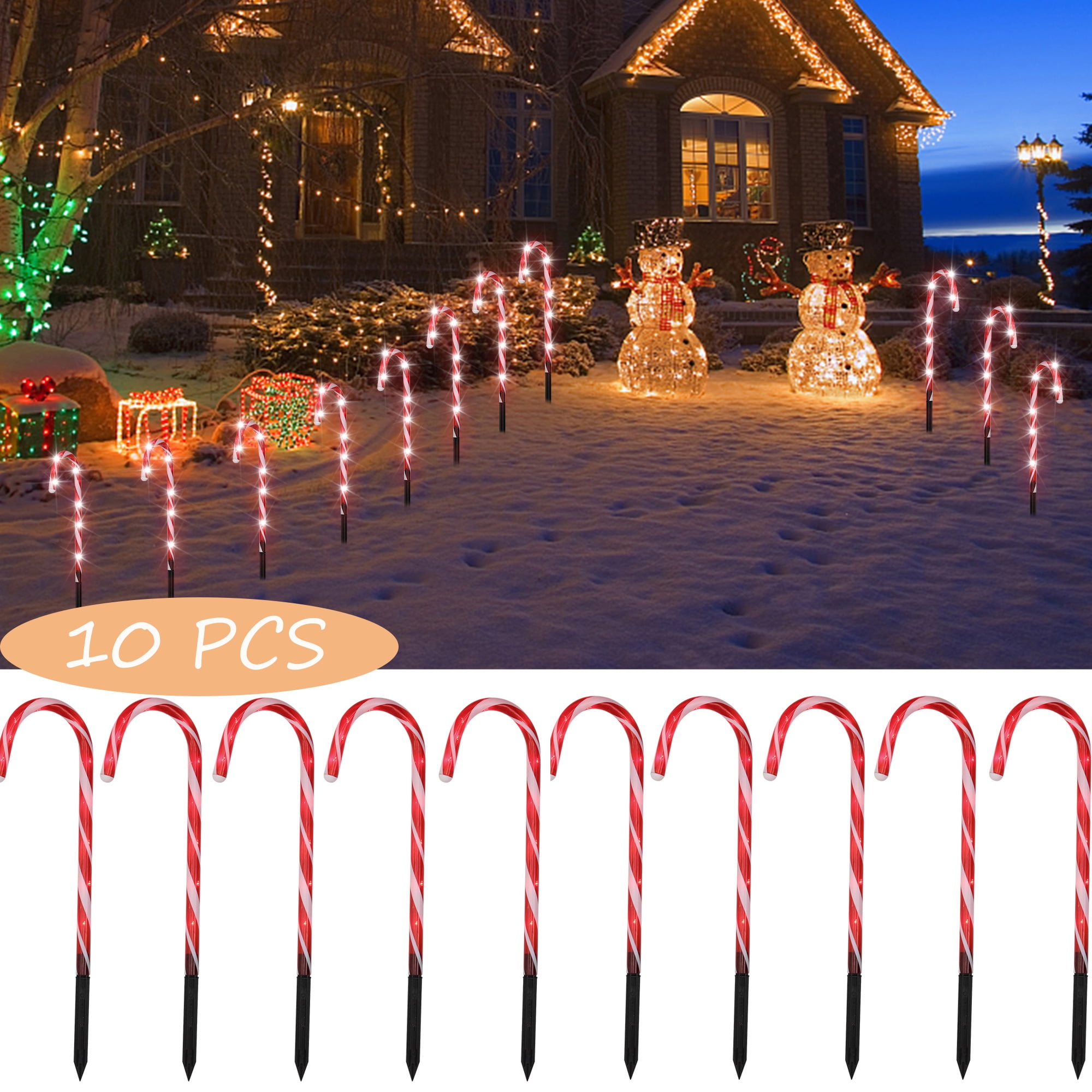 YouLoveIt Christmas Candy Cane Lights 5/10PCS Christmas Garden Solar