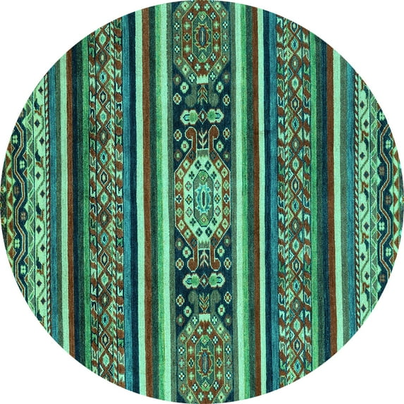 Ahgly Company Indoor Round Oriental Turquoise Blue Modern Area Rugs, 7' Round