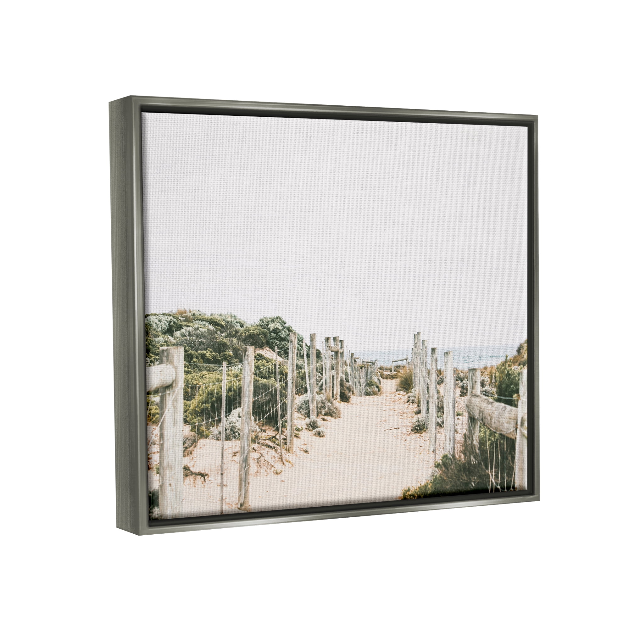 Stupell Industries Sandy Beach Boardwalk Landscape Coastal Photography Gray Floater Framed Art Print Wall Art