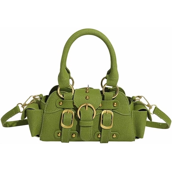 SPEKSEE Women’s PU Crossbody Handbag, Studded Y2k Vintage-Inspired Top Handle Satchel Bag, Chic Brown Shoulder Purse for Fall