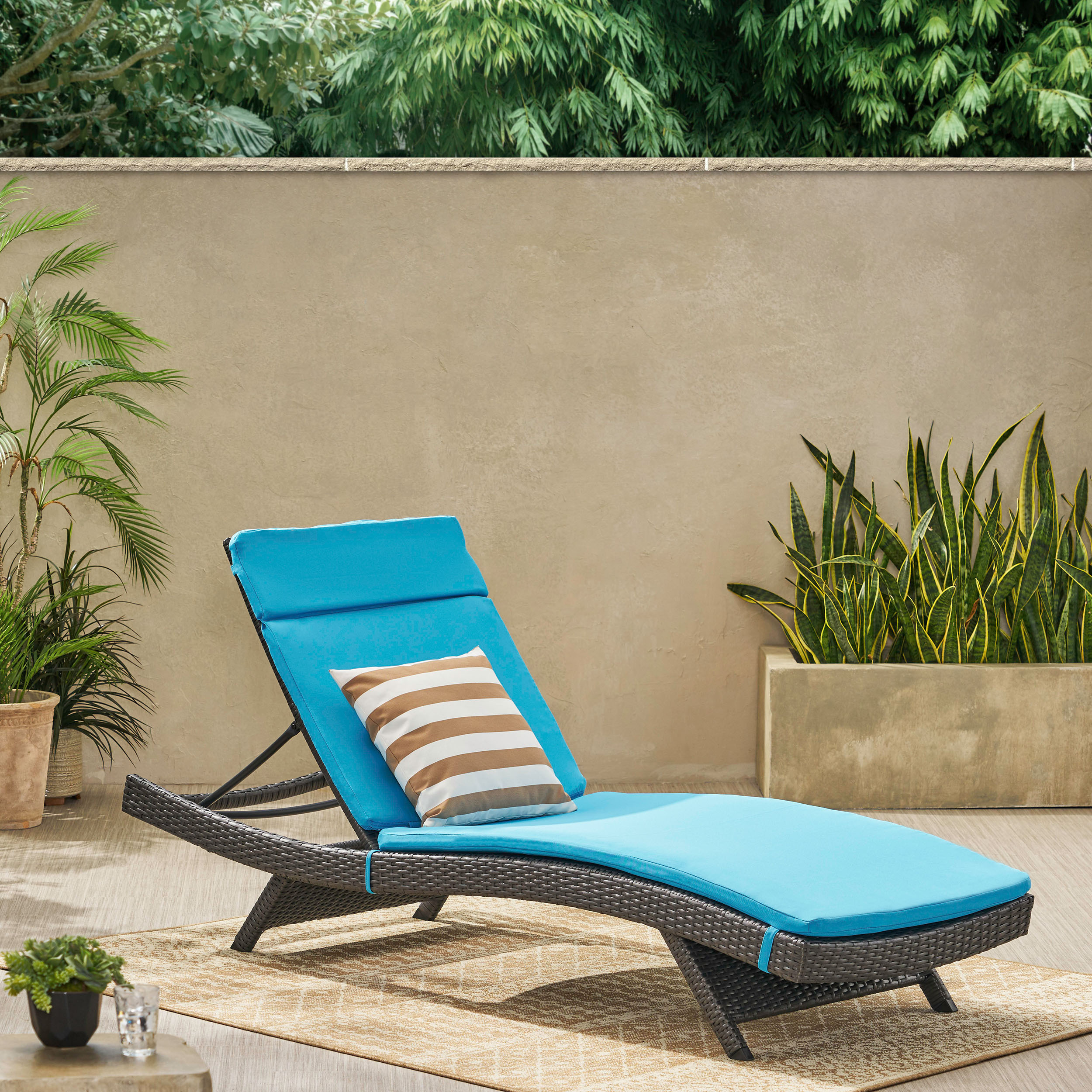 GDF Studio Olivia Outdoor Wicker Armless Adjustable Chaise Lounge with Cushion, Gray and Blue - image 2 of 13