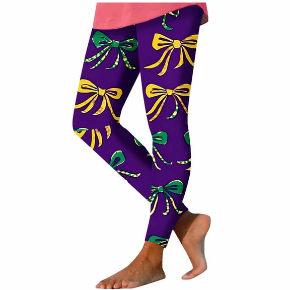 Erwazi Women's Mardi Gras Print Yoga Pants High Waisted Skinny Fit Breathable Leggings Full Length Casual Trendy Pants