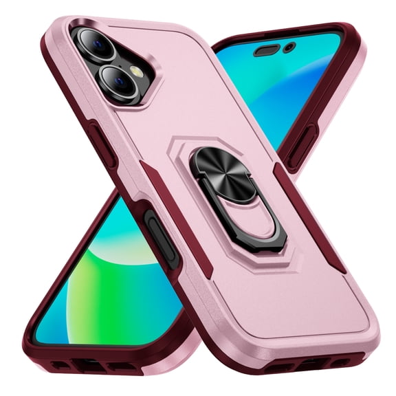 Lunvic for iPhone 17 Case, 360° Ring Holder Kickstand, Magnetic Car Mount Compatible, Dual Layer Protection, Pink Rose