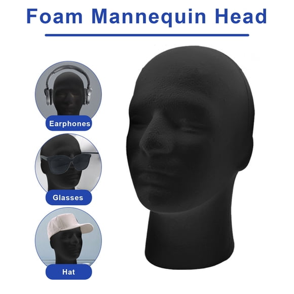 Black Foam Wig Head Tall Male Mannequin Hairpieces Display Holder Hats Sunglasses Headphone Headwear Stand Cosmetics Model Head Prop