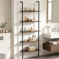 thumbnail image 5 of Ladder Shelf 2PCS Open Bookshelf 5-Tier Wall-Mounted Wood Bookcase Rack Open Back Industrial Modern Plant Flower Stand Utility OrganizerMetal Frame Furniture Office Kitchen Bedroom (Brown), 5 of 10