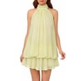 thumbnail image 4 of Puntoco Women's Halter Dress Tie Backless Chiffon Mini Dress Going Out Dresses Ruffle Brunch Outfits,Women's Chiffon Halter Dress Yellow L(L), 4 of 4
