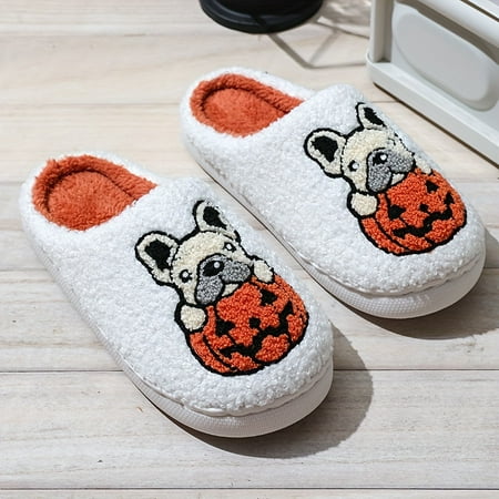 

KCKTHDN Halloween Slippers For Women Dog Pumpkin Slippers Womens Fall Shoes White House Slippers For Women Men Indoor And Outdoor Cute Fuzzy Slippers Warm Plush Bedroom Shoes Winter Gifts For Women