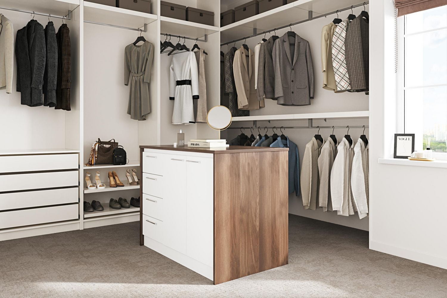 Meubles South Shore Myro Îlot de cuisine Noyer naturel et Blanc