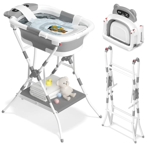 Bañera para bebés AVIDOR 2 en 1 con soporte para recién nacidos y bebés, color gris