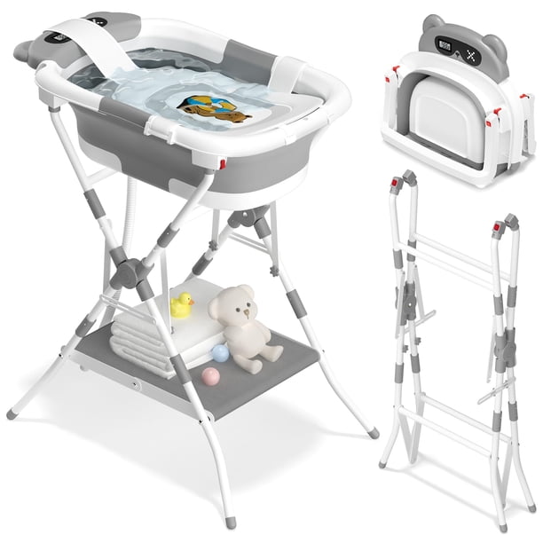 Bañera para bebés AVIDOR 2 en 1 con soporte para recién nacidos y bebés, color gris