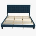 thumbnail image 4 of King Size Bed Frame With Buttoned Linen Headboard,Modern Upholstered Platform Bed with Heavy Duty Base and Wood Slat Support,No Box Spring Required,No Noise, 4 of 7