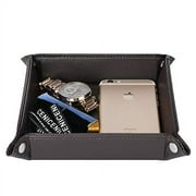 Leather Valet Tray, Jewelry Tray, Catchall Tray, Desktop Storage Organizer?Bedside Caddy for Men Key Wallet Watch Coin Phone Change,Candy Holder Sundries Tray,Convenient for Travel (Brown)