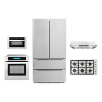 5 Piece Kitchen Package With 36" Gas Cooktop 36" Under Cabinet Range Hood 30" Single Electric Wall Oven 24" Built-In Microwave Drawer & French Door Refrigerator
