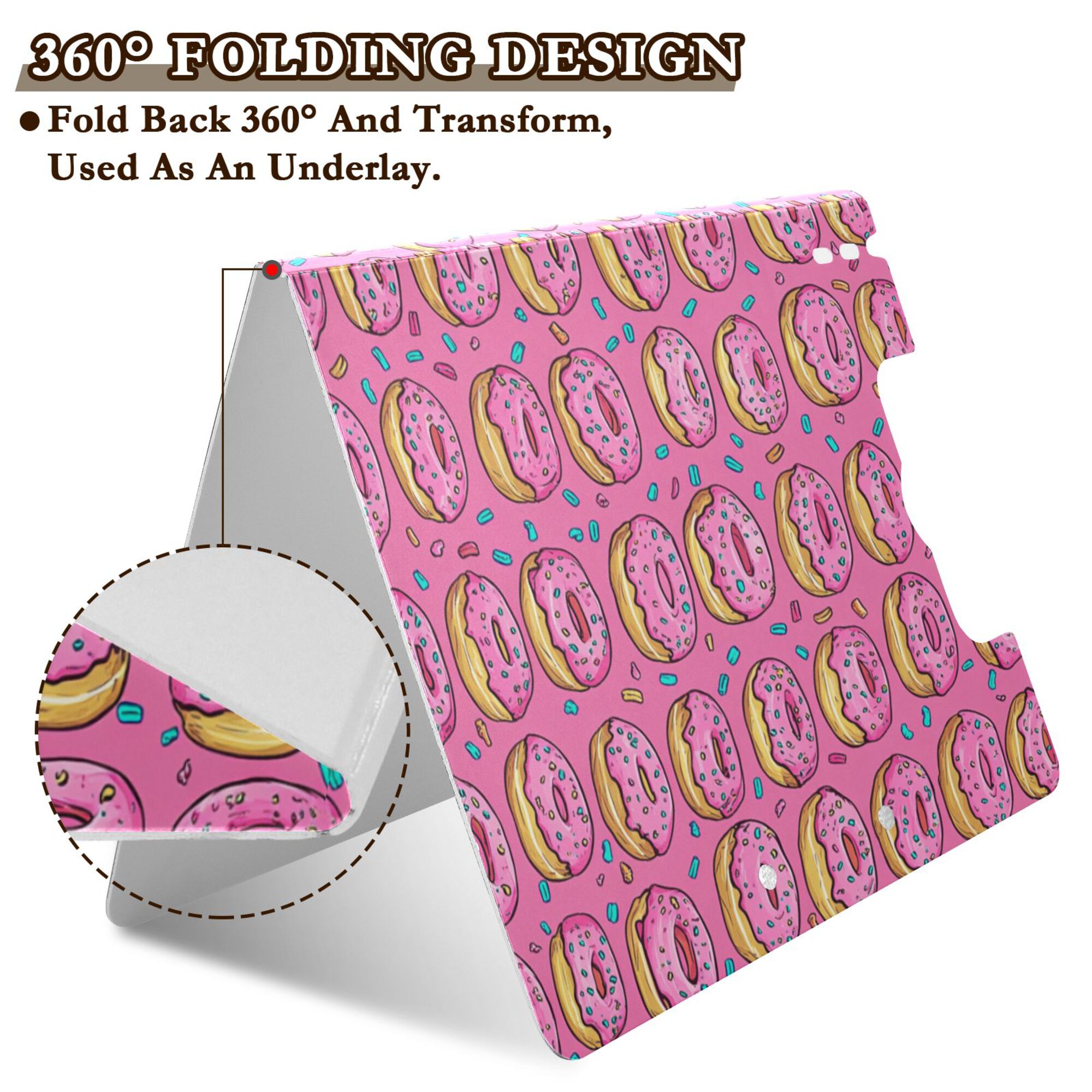 FORMRS A4 Clipboard Folder with Pen Holder Horizontal Foldable School Office Binder, Pink Doughnuts