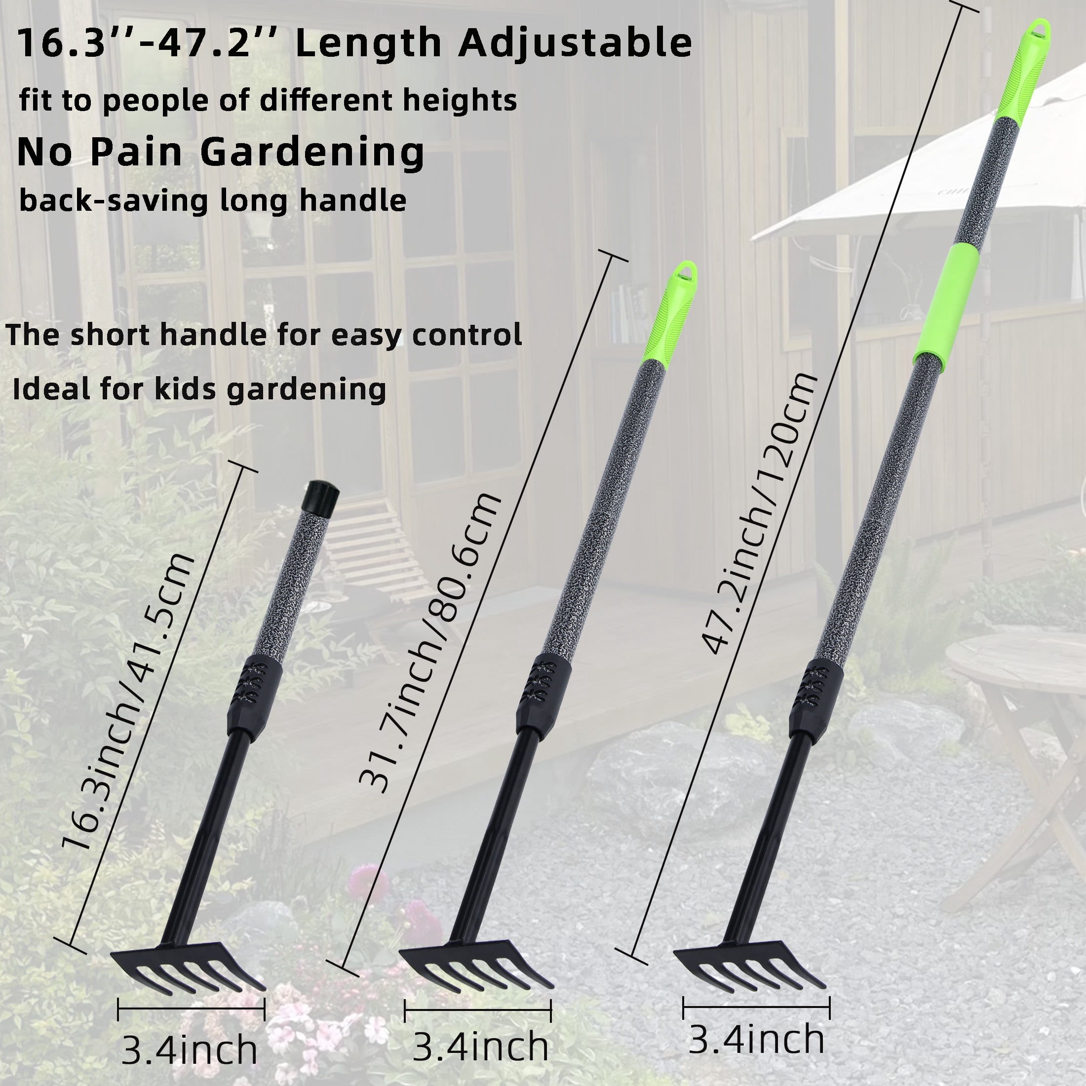 YARTTING Garden Hand Rake, Small Hand Cultivator with Adjustable Handle, Hand Weeder Tool for Weeding, Digging,Aerating, Loosening Soil