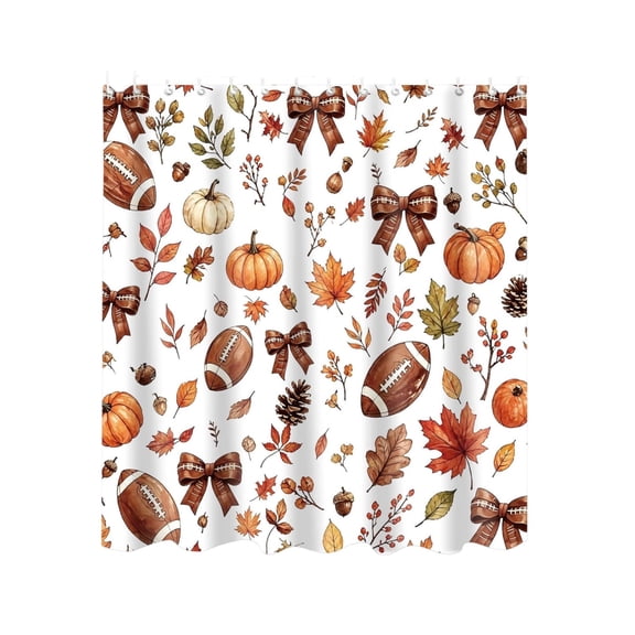 Fall Shower Curtain, 71 x 59 Inch Football Maple Leaves Bow Autumn Thanksgiving Funny Bathroom Decor, Polyester Fabric Waterproof Bathroom Curtain with 12 Hooks