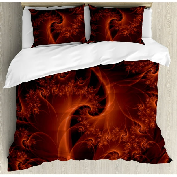 Burnt Orange King Size Duvet Cover Set Digital Fractal Image With Swirling Turning Moving Fl Lines Modern Graphic Decorative 3 Piece Bedding 2 Pillow Shams By Ambesonne Com Burnt Orange King Size Duvet Cover Set, Orange King Size Bedding Sets