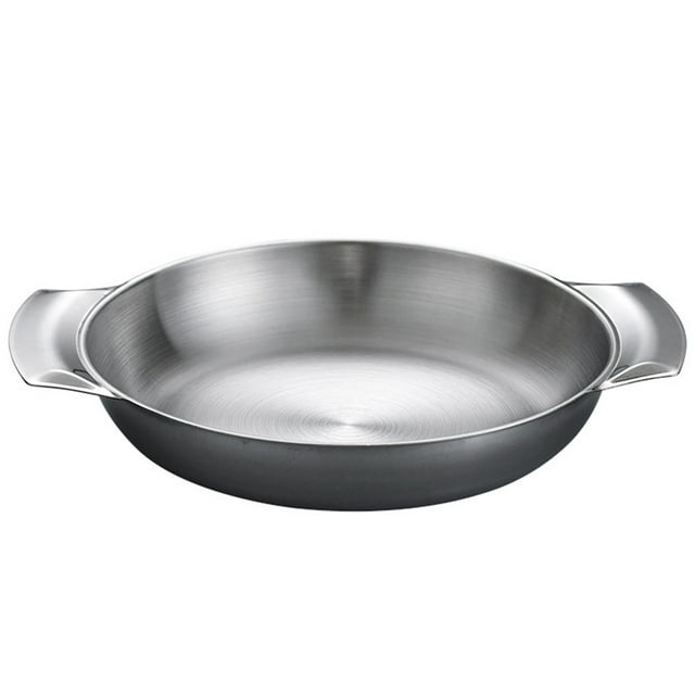 KAKOWELY Stainless Steel Pot Double Handle Pan Multi-function Paella Pan Korean Style Pot Kitchen Cooking Pan,10.24"X7.87"X1.57"