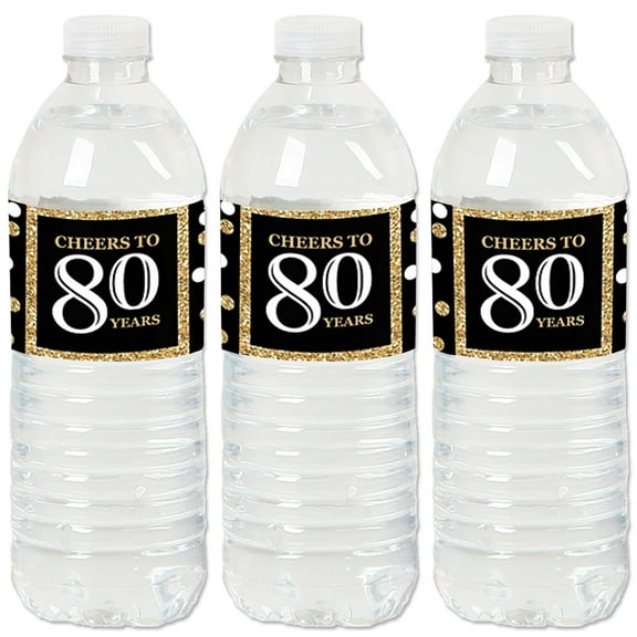Big Dot of Happiness Adult 80th Birthday - Gold - Birthday Party Water Bottle Sticker Labels - Set of 20