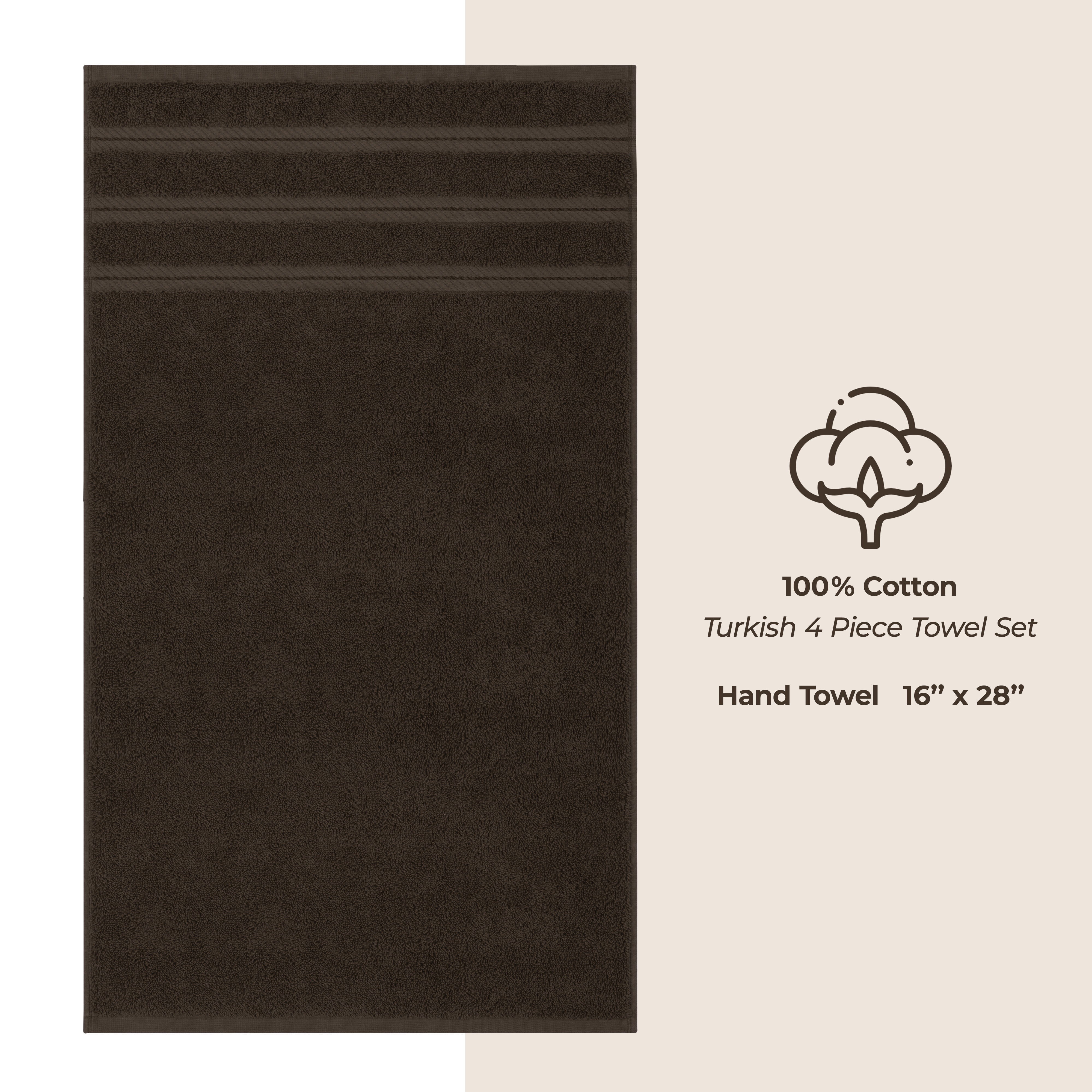 American Soft Linen Luxury Turkish Hand Towel Set, 100% Cotton 4 Piece Hand Face Towels for Bathroom and Kitchen, Brown