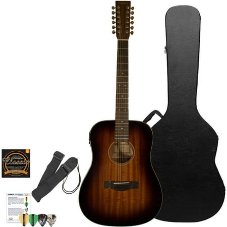 Sigma Guitars Mahogany Dreadnought 12-String Acoustic-Electric Guitar with ChromaCast Hard Case and Accessories, Shadowburst