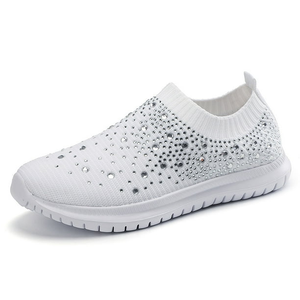 Zapatillas de deporte de malla con purpurina y diamantes de imitación zapatos de baile latino de salón de baile para mujer