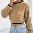 thumbnail image 7 of AHTJRT Women's Autumn Winter Sweaters Fashion Mock Neck Twist Knitted Tops Fashion Long Sleeve Striped Color Pullover Sweaters Khaki L, 7 of 7