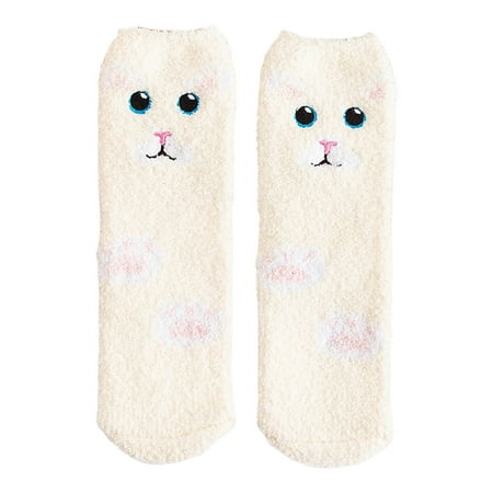 

Women Winter Thicken Coral Velvet Fuzzy Slipper Crew Socks Cute Cartoon Animal J