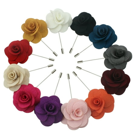 18k Stick Pin - Lapel Flower Pin Rose for Wedding Boutonniere Stick (Set of 12 Assorted Color PINS)