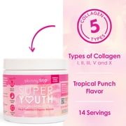 SkinnyFit Super Youth Collagen with Probiotics & Hyaluronic Acid for Anti-Aging & Gut Health, Tropical Punch Flavor, 14 Servings