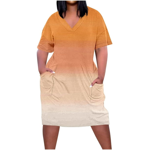 Vestido Corto de Verano Moda Grande Impresión de Manga Corta Cuello en V Bolsillo Mini Vestido para Casual Y Diario