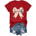 thumbnail image 4 of Women's Fashion Casual Easter Print Round Neck Short Sleeve T-Shirt Top Red M, 4 of 5