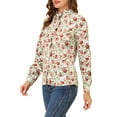 thumbnail image 4 of INSPIRE CHIC Women's Floral Print Long Sleeve Stand Collar Casual Shirt S White Red, 4 of 5