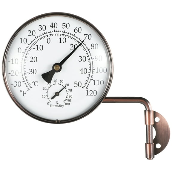 Outdoor Thermometer for Patio, High Accuracy Copper Thermometer with Humidity Gauge, 4-In Diameter, Battery-Free and Weather Resistant, Easy Wall Mount