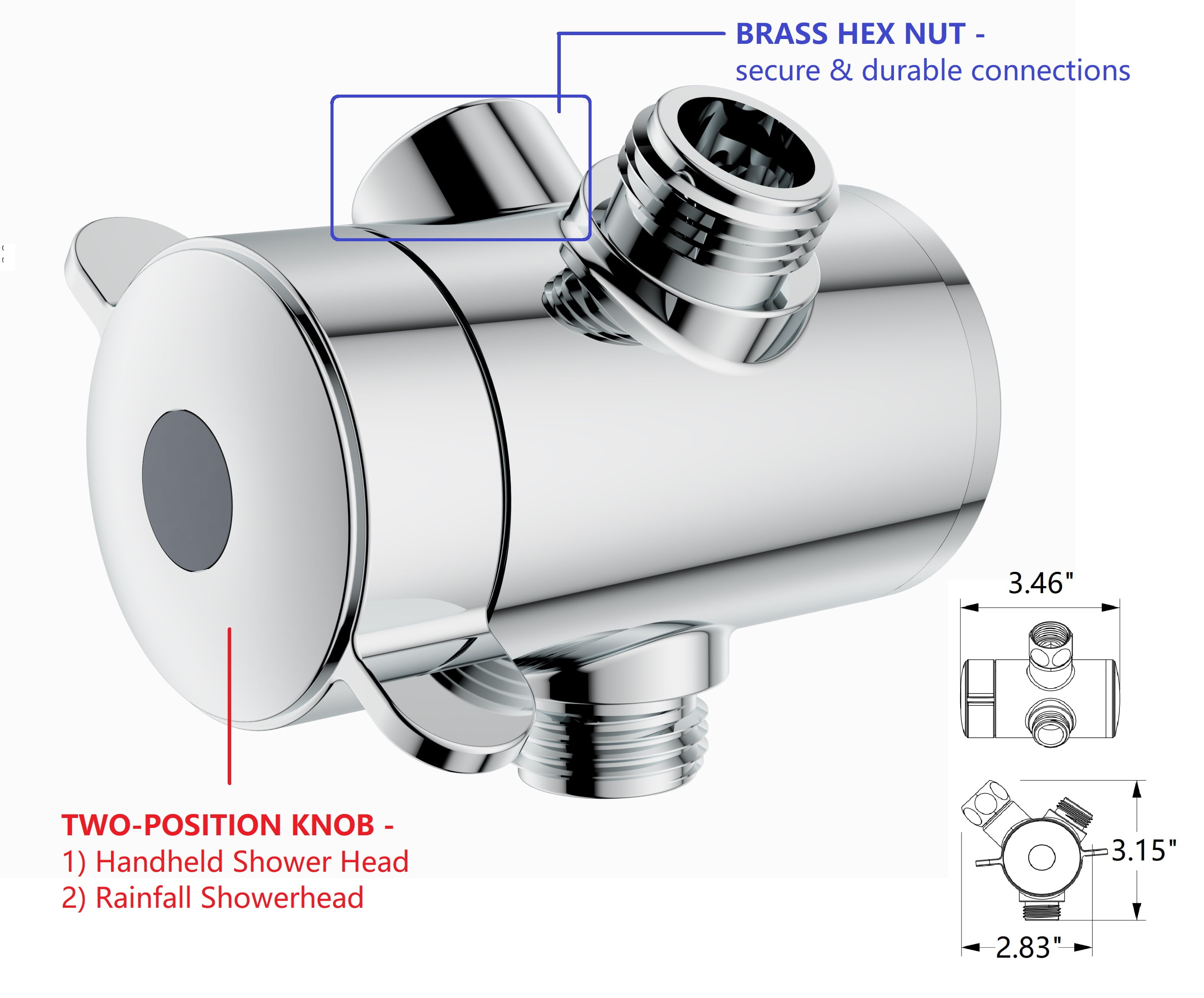 Ana Bath Dual Shower Heads with TWO FLEXIBLE/BENDABLE SHOWER ARM EXTENSIONS - 7" 2-in-1 Rainfall Shower + 10-Spray Settings Hand Showerhead w/Power Jet Clean and Pause Mode (Chrome)