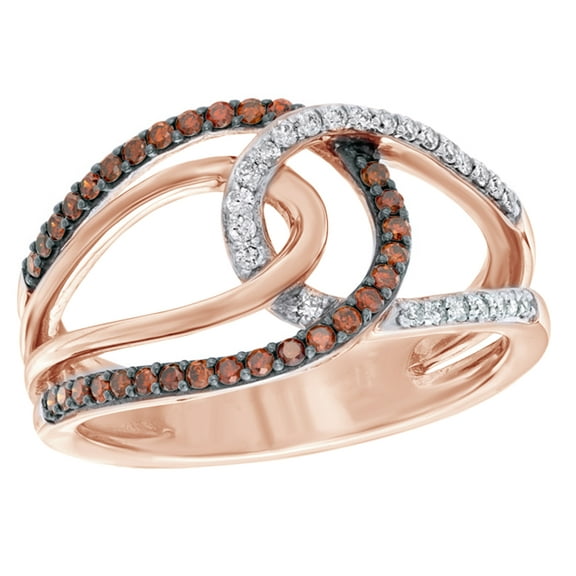 Champagne & White Natural Diamond Loose Knot Promise Ring in 10k Rose Gold