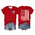 thumbnail image 2 of Hauts de Printemps pour Femmes Jour de l'Indépendance Drapeau Col Rond Imprimé Lettre Manches Courtes T-Shirts pour Femmes Rouge TTG, 2 of 4