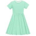 thumbnail image 4 of Swstbby Liquidation d'Économies d'Été 2025! Robe d'Été pour Filles, Robe Extensible à Manches Courtes à Imprimé Uni pour Tout-Petits et Filles, Robe Trapèze Verte 4-5 Ans, 4 of 5