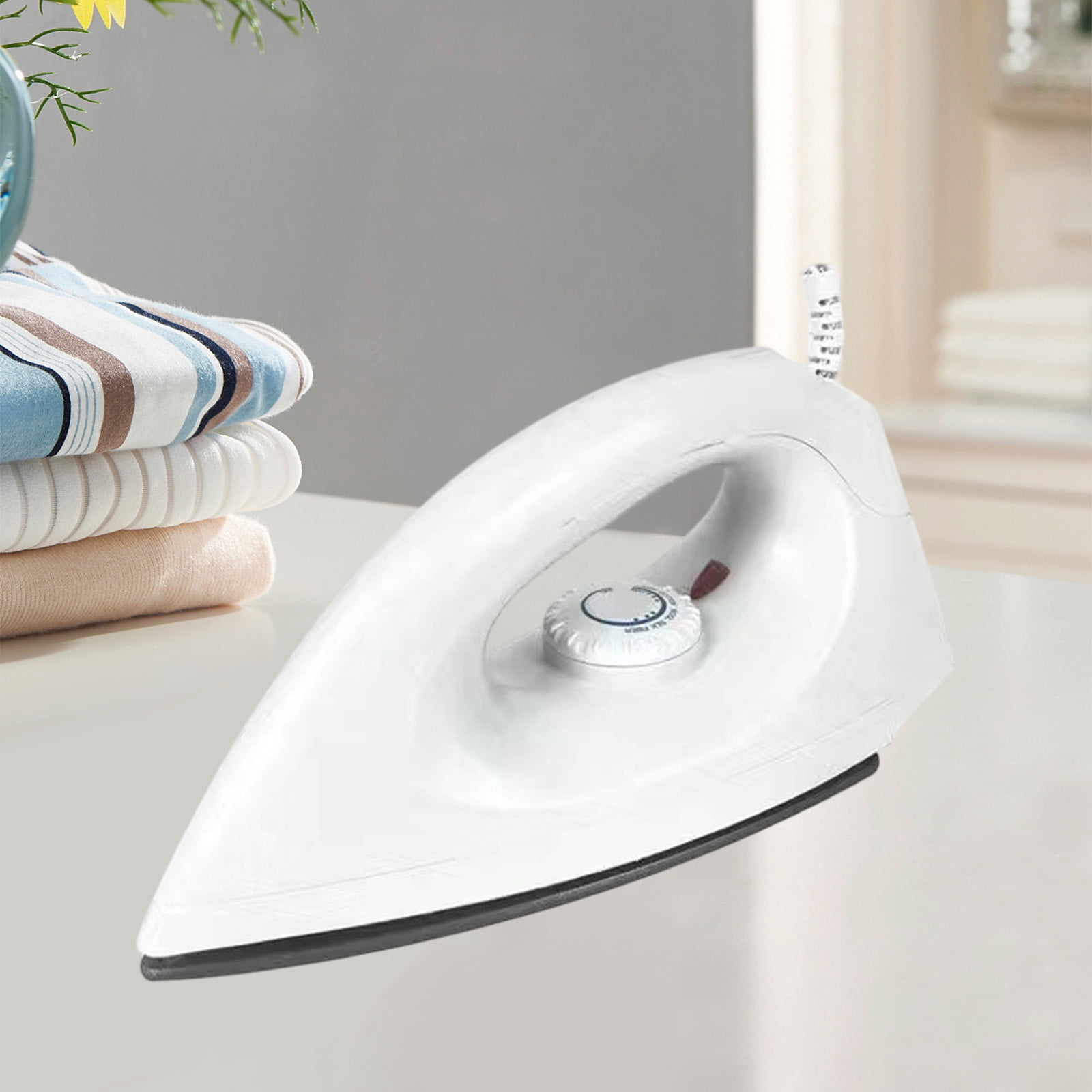 Home Dry Clothes Iron,Temperature Adjustable Ironing Device for Fabric Wrinkle Removal,Sleek Soleplate Fast Heating for Nylon Silk Wool Linen,Ideal for Home Ironing and Office Garment Care-White