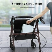 Naipo Mobility Rollator Walker for Seniors with Seat, Foldable Rolling Medical Walker with 6 inch Wheels, Aluminum Frame Supports Up to 300 lbs, Burgundy
