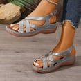 thumbnail image 3 of Gladiator Sandals for Women Open Toe Platform Low Wedge Orthopedic Walking Shoes Crooss Strappy Slingback Beach Shoes Silver Size 8.5, 3 of 7