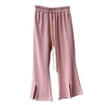 thumbnail image 6 of GHNJK Women's Ribbed Flare Pants with Slit Hem Drawstring High Waist Casual Lounge Trousers for Summer, 6 of 7