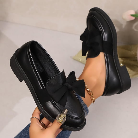 Crunowin Women's Bowknot Formal Loafers, Fashionable Casual Business Wear Bowknot Detail Stylish Comfortable Footwear Black 5.5