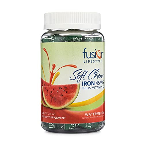 Fusion Lifestyle Iron Supplement for Women and Men, Watermelon Flavored Iron Soft Chew Plus
