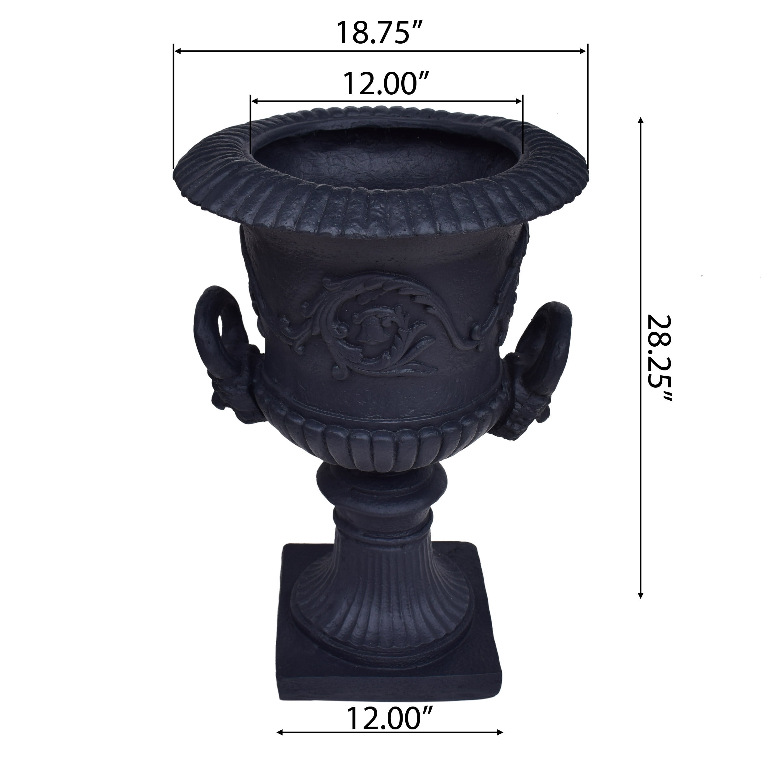 GDF Studio Tunlaw Outdoor Traditional Roman Chalice Stone Garden Urn Planter, Black