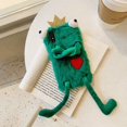 thumbnail image 4 of CPDD Fur Rabbit Compatible with iPhone 13 Mini, Cute Toy Warm Handmade Bunny Furry Soft Fur Diamond Plush Leopard Print Case Protective Covers (Plush Frog, iPhone 13 Mini), 4 of 6