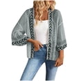thumbnail image 2 of Ynynloco Womens Lightweight Crochet Cardigan Sweaters Open Front 3/4 Sleeve Knit Kimono Summer Bohemian Geometric Cover Up, 2 of 3