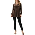thumbnail image 2 of INSPIRE CHIC Women's Velvet Top V Neck Long Sleeve Casual Loose Fit Blouse T-Shirt XL Coffee, 2 of 5