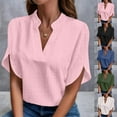 thumbnail image 6 of Lovskoo Summer Tops for Women 2024 V Neck Short Sleeve Casual Solid Color Top Pink, 6 of 6
