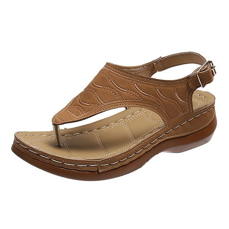 

Ediodpoh Women s Wedge Heel Clip Toe Thick Sole Solid Color Comfortable Lightweight Sandals Comfortable Sandals for Women Khaki 7(38)